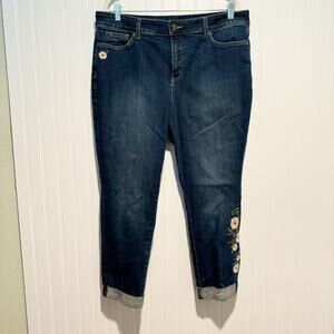 NYDJ Alina Ankle Jeans Floral Embroidery Size 16